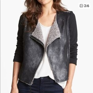 Ella Moss Black and Gray Faux Shearling Moto Zip Jacket